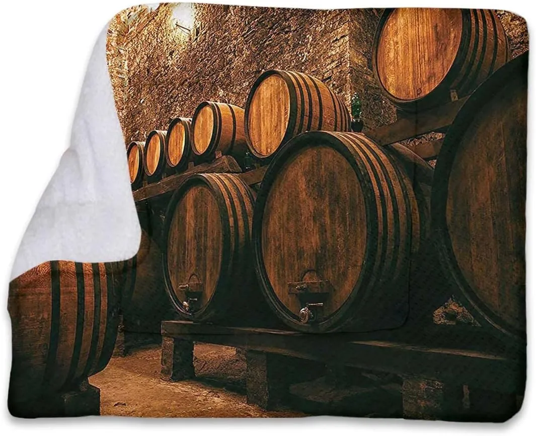 Brown Pet Dog Bed Blankets Barrels Storage Wine in Cold Dark Underground Cellar for Pets Beds Pets Blankets and Kennel Winery 25" x 35"