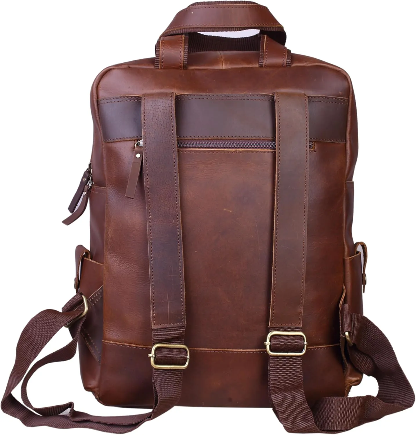 Buffalo Leather Backpack | Brown | 17 INCH | Light Weight | Multi Pockets Daypack | Travel Shoulder Bag | Genuine Buffalo Leather