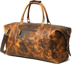 Buffalo Leather Duffle Bag 24 Inch | Genuine Leather Travel Overnight Bag for Men & Women | Carry On Mens Duffel Bag for Gym Sport | Classic Style Vintage Full Grain Weekend Luggage Duffel Bag