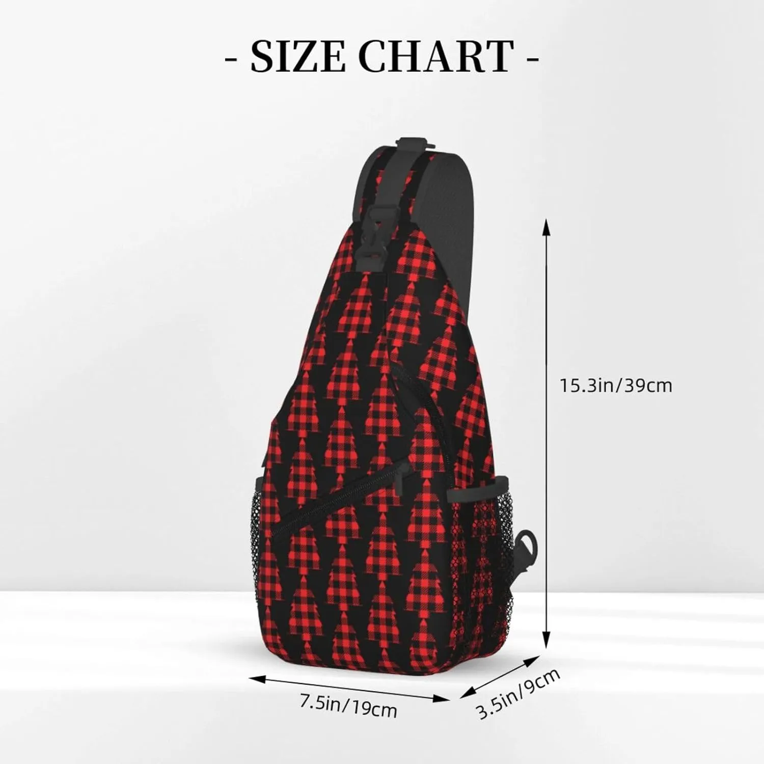 Buffalo Plaid Christmas Tree Crossbody Bag Cross Chest Bag Adjustable Sling Backpack Sports Gym Shoulder Bags Travel Cycling Daypack Diagonally Casual Rucksack