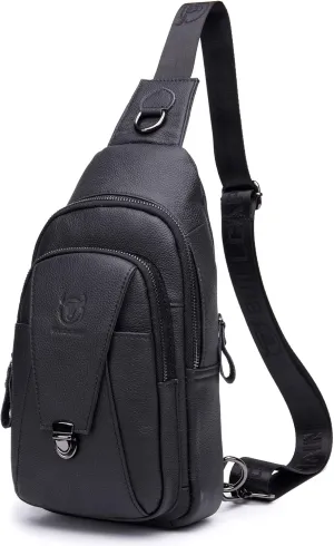 BULLCAPTAIN Genuine Leather Men Sling Crossbody Bag Backpack Outdoor Hiking Travel Chest Bag Daypack