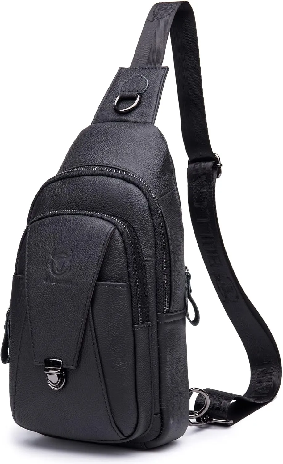BULLCAPTAIN Genuine Leather Men Sling Crossbody Bag Backpack Outdoor Hiking Travel Chest Bag Daypack