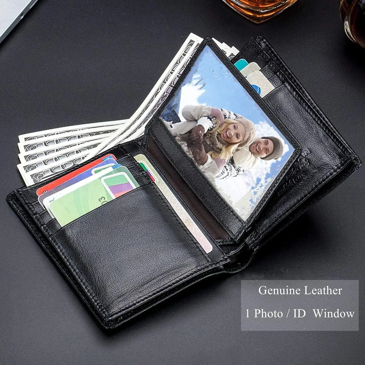 BULLCAPTAIN Large Capacity Genuine Leather Bifold Wallet/Credit Card Holder for Men with 15 Card Slots QB-027