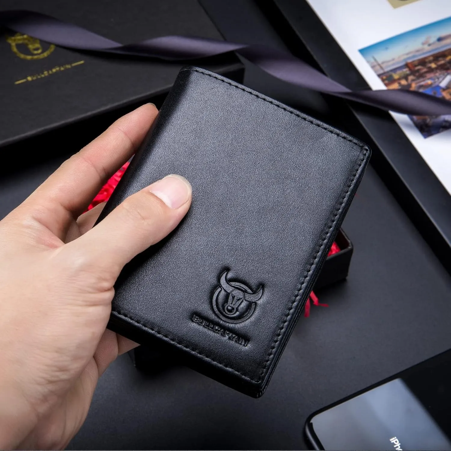 BULLCAPTAIN Large Capacity Genuine Leather Bifold Wallet/Credit Card Holder for Men with 15 Card Slots QB-027