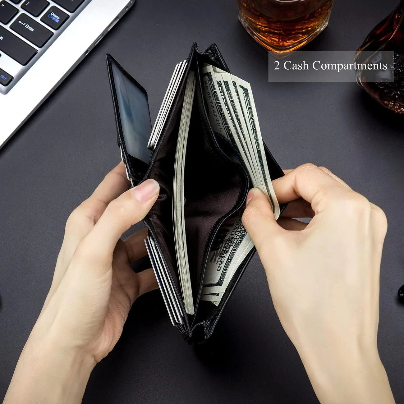 BULLCAPTAIN Large Capacity Genuine Leather Bifold Wallet/Credit Card Holder for Men with 15 Card Slots QB-027