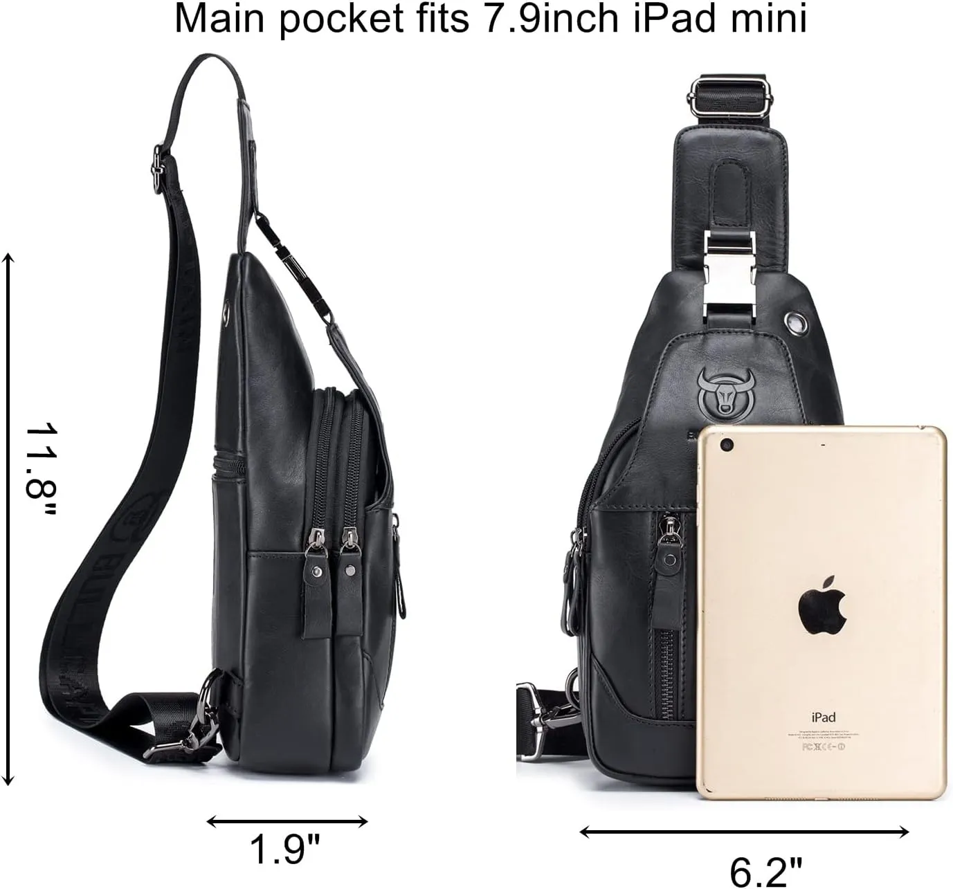 BULLCAPTAIN Sling Bag Genuine Leather Crossbody Backpack Outdoor Travel Chest Bag Daypack (Black)