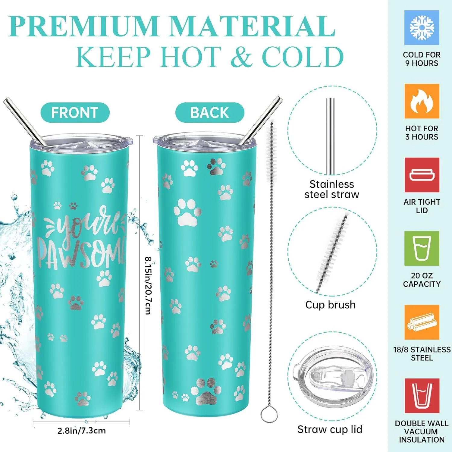 Buryeah 2 Pcs Veterinarian Gifts Vet Tech Gift 20 oz You're Pawsome Sign Tumbler with Lid Love Tote Bag with Mesh Pockets Thank You for Veterinarian Assistant End of School Supplies(Sky Blue)