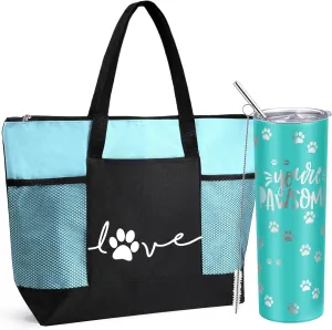 Buryeah 2 Pcs Veterinarian Gifts Vet Tech Gift 20 oz You're Pawsome Sign Tumbler with Lid Love Tote Bag with Mesh Pockets Thank You for Veterinarian Assistant End of School Supplies(Sky Blue)