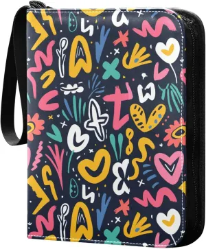 business card binder cards album display holder with double sided removable sleeves collectors for 400 cards Colorful Graffiti Hearts Flowers Dark Blue