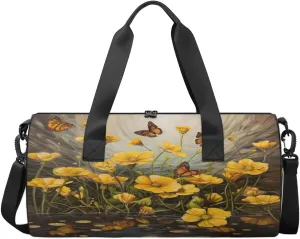 Butterfly Meadow Glow Sports Duffel Bag with Shoulder Strap, Large Capacity Gym Bag with Shoe Compartment, Water Resistant Travel Duffle Bag for Men Women Travel, Sports (17.6x9x9 Inch)
