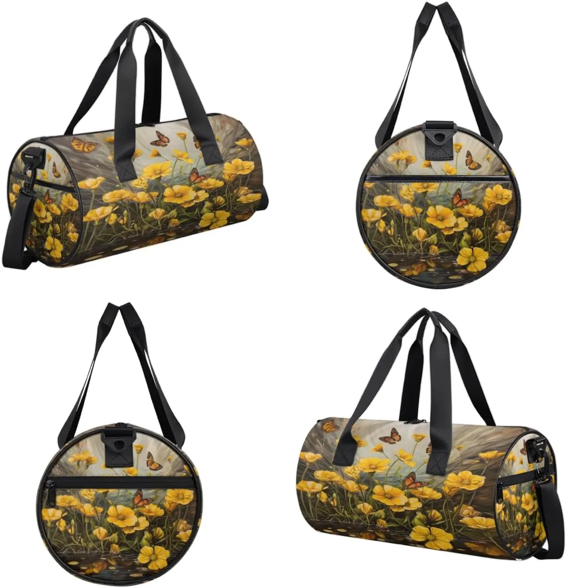 Butterfly Meadow Glow Sports Duffel Bag with Shoulder Strap, Large Capacity Gym Bag with Shoe Compartment, Water Resistant Travel Duffle Bag for Men Women Travel, Sports (17.6x9x9 Inch)