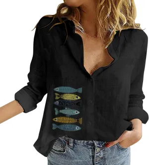 Button Down Shirts for Women Collar Button Cotton Long Sleeved Shirt Blouse Womens Button Down Blouse Button Up