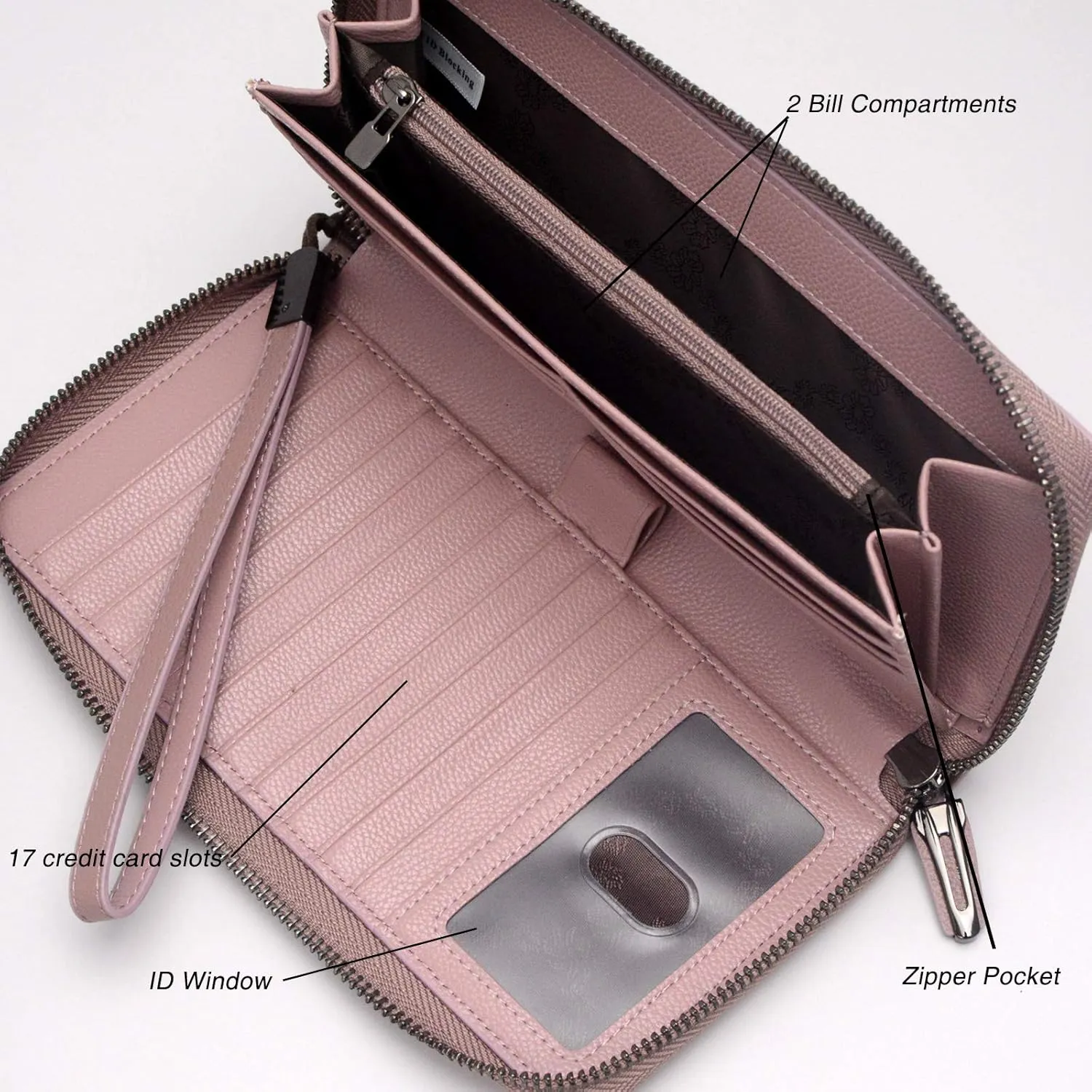 Bveyzi Women RFID Blocking Wallet Leather Zip Around Phone Clutch Large Capacity Ladies Travel Purse Wristlet