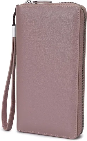 Bveyzi Women RFID Blocking Wallet Leather Zip Around Phone Clutch Large Capacity Ladies Travel Purse Wristlet