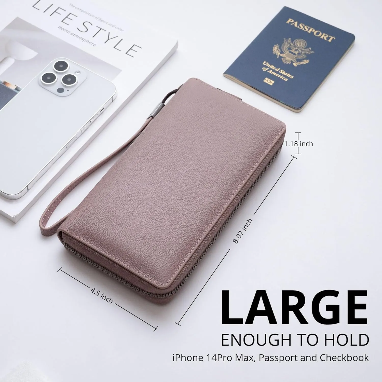 Bveyzi Women RFID Blocking Wallet Leather Zip Around Phone Clutch Large Capacity Ladies Travel Purse Wristlet