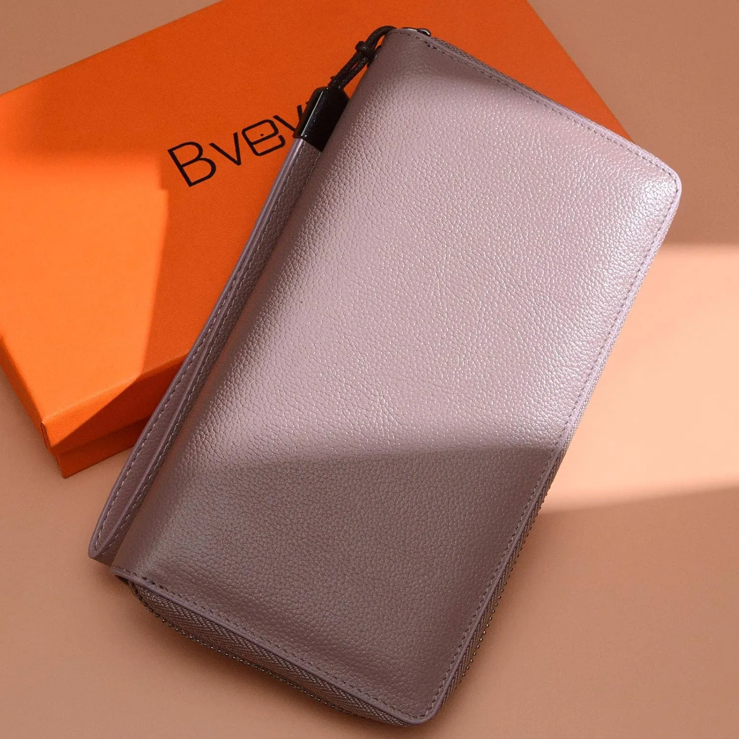 Bveyzi Women RFID Blocking Wallet Leather Zip Around Phone Clutch Large Capacity Ladies Travel Purse Wristlet