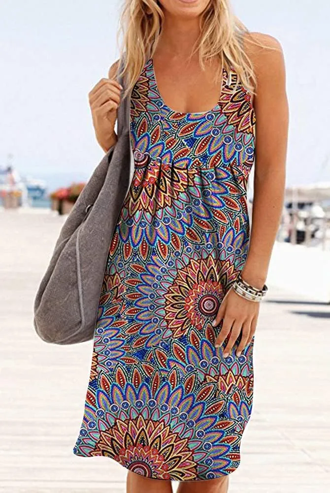 Camisunny Women Casual Loose Tank Dresses Sleeveless Beach Vacation Dress Swing Pleated U Neck Fashion Soft