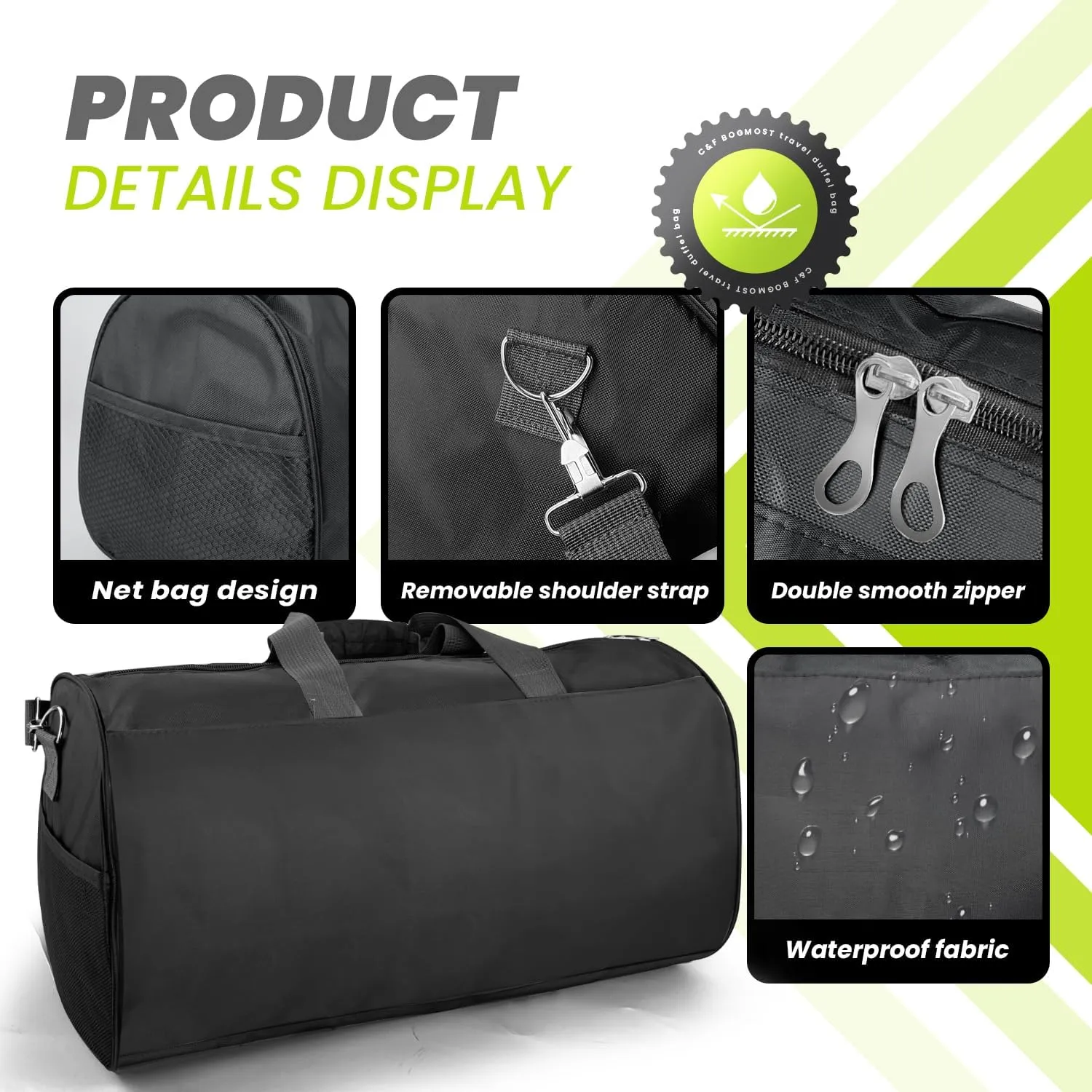 C&F BOGMOST Small Travel Duffel Bag Foldable Waterproof Gym Bags for Gym Beach Swim Bag Men Women Duffle Bags Lightweight Oxford Cloth Sports Bags-Grey