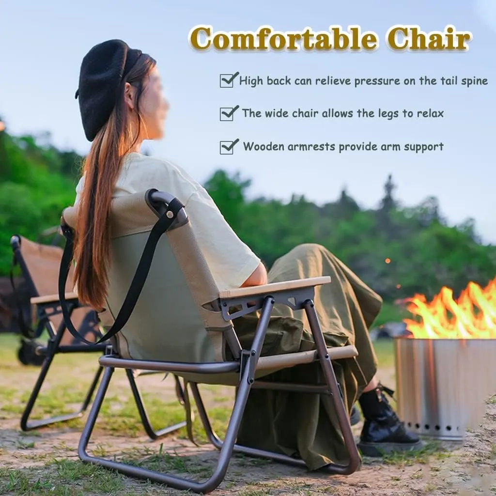 Camping Chair Camping Chair Lightweight Aluminum Alloy Outdoor Folding Chair, Compact Beach Lounge Chair, Ergonomic Fishing Chair with Wooden Armrests, with Hand Strap