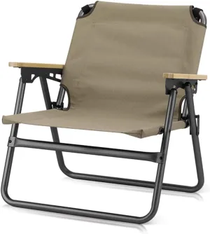 Camping Chair Camping Chair Lightweight Aluminum Alloy Outdoor Folding Chair, Compact Beach Lounge Chair, Ergonomic Fishing Chair with Wooden Armrests, with Hand Strap