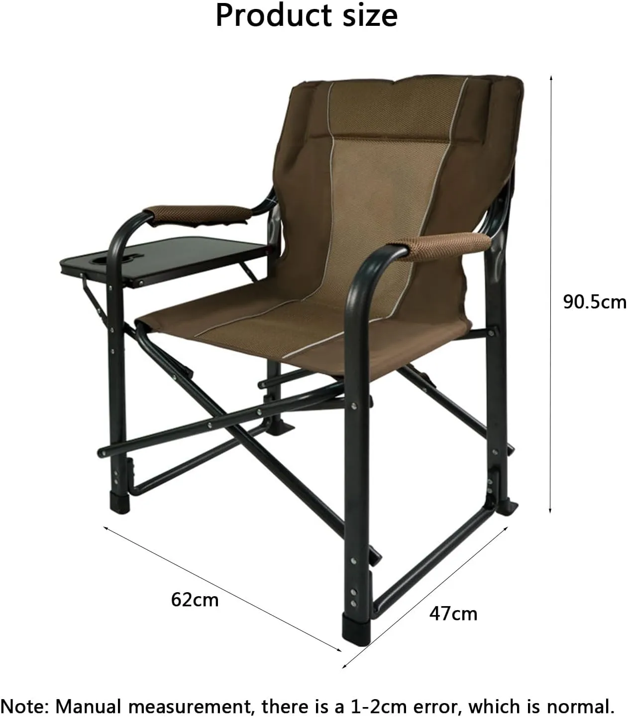 Camping Chair with Side Table Heavy Duty Armrest Folding Recliner for Outdoor Lawn Fishing Picnic Hiking-Red