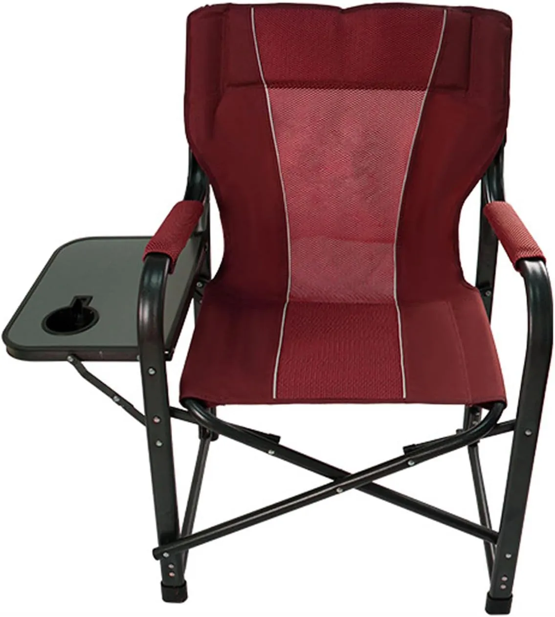 Camping Chair with Side Table Heavy Duty Armrest Folding Recliner for Outdoor Lawn Fishing Picnic Hiking-Red