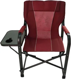 Camping Chair with Side Table Heavy Duty Armrest Folding Recliner for Outdoor Lawn Fishing Picnic Hiking-Red
