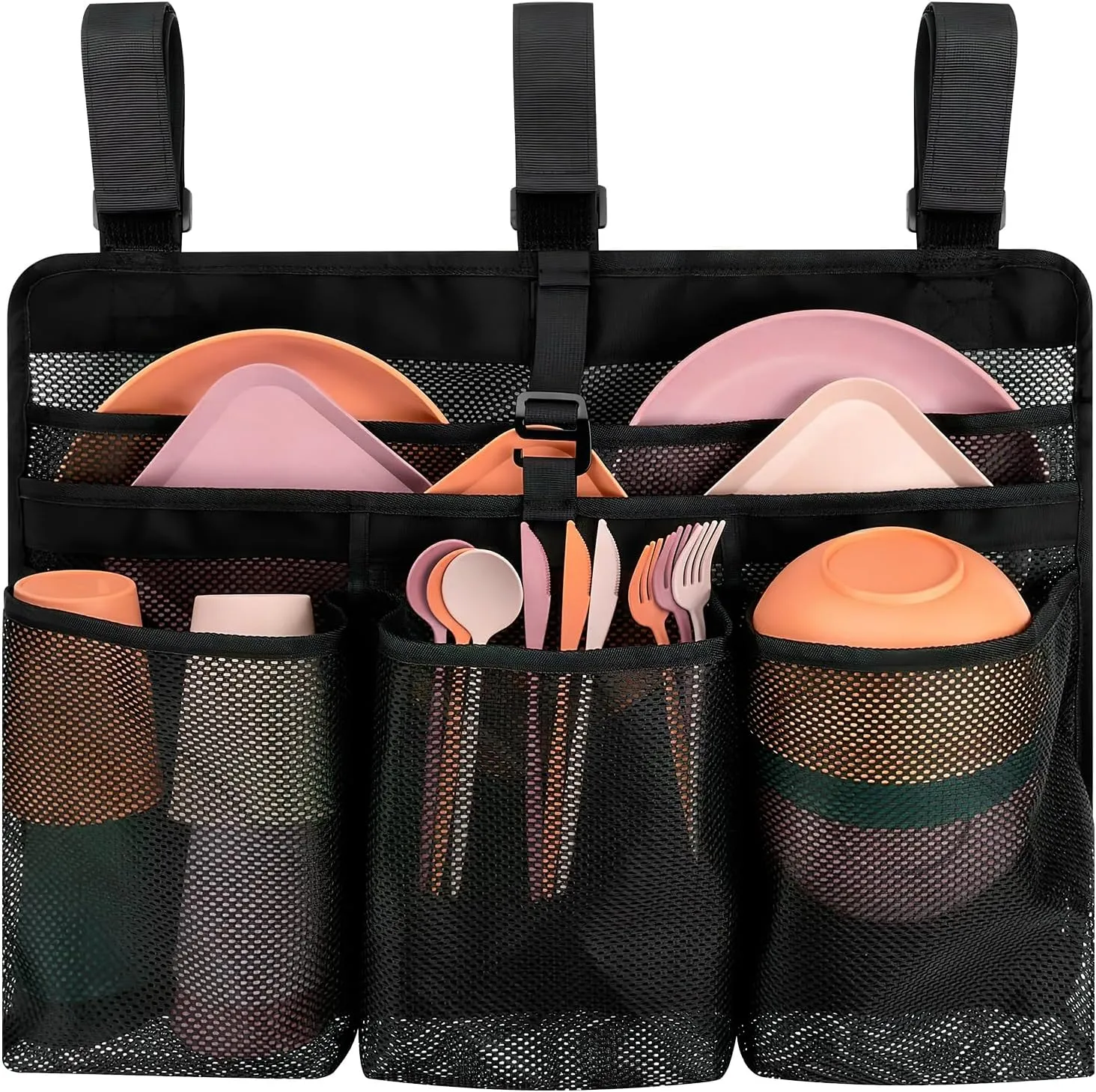 Camping Dish Drying Bag Collapsible Dish Drying Rack, Portable Mesh Dinnerware Drainer Organizer for RV Campers Travel Trailers Space Saving Camping Kitchen Storage Rack