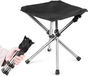 Camping Stool 12.2'' High Folding Camp Stool 220lbs Heavy Loading Tripod Chair Portable Wear-Resistant Fishing Stool Folding Chair for Outdoor Walking Hiking Travel