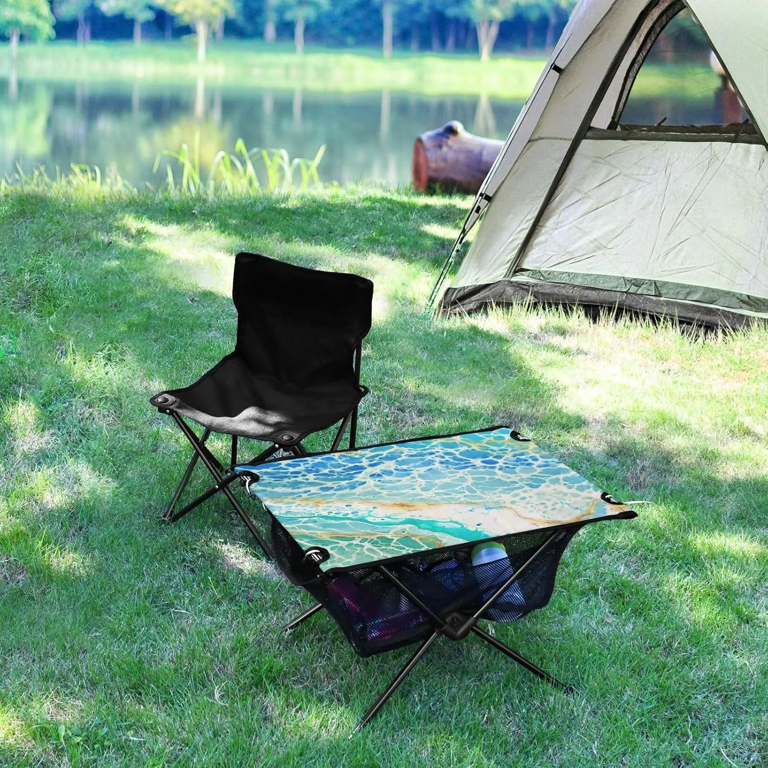 Camping Table Folding Camp Table Camping Tables with Carry Mesh Bag Portable Outdoor Table for Travel Picnic Beach Party BBQ 23.6x15.7inches Blue Beach