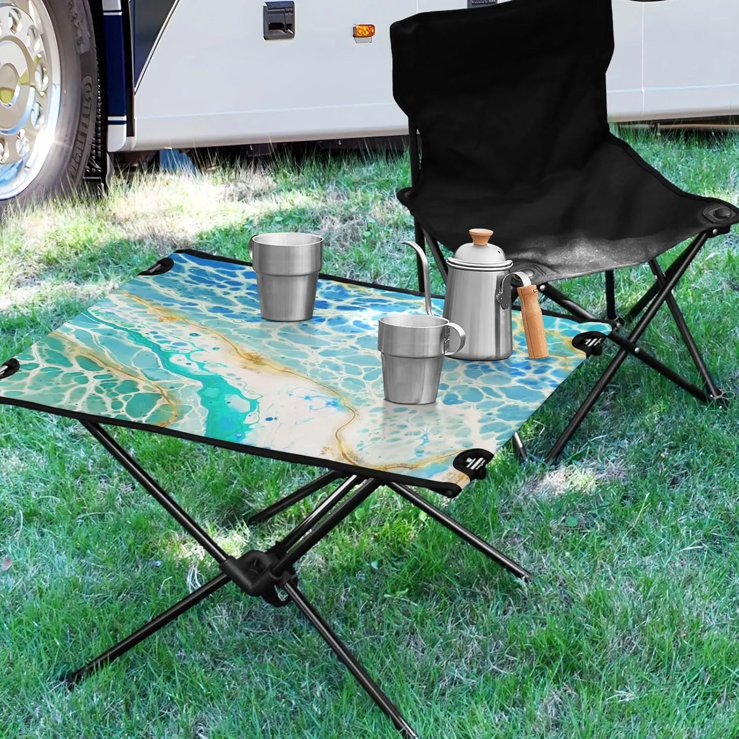 Camping Table Folding Camp Table Camping Tables with Carry Mesh Bag Portable Outdoor Table for Travel Picnic Beach Party BBQ 23.6x15.7inches Blue Beach