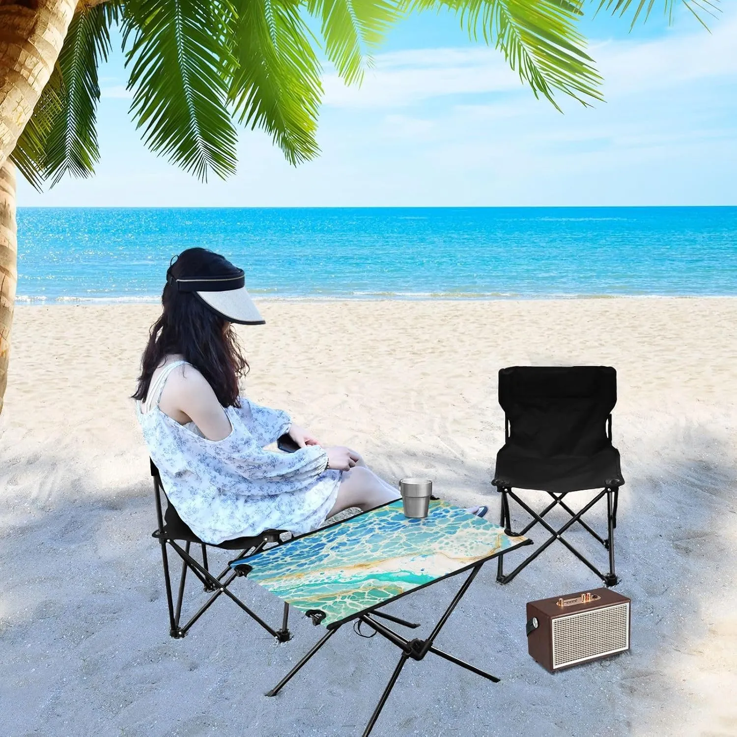 Camping Table Folding Camp Table Camping Tables with Carry Mesh Bag Portable Outdoor Table for Travel Picnic Beach Party BBQ 23.6x15.7inches Blue Beach