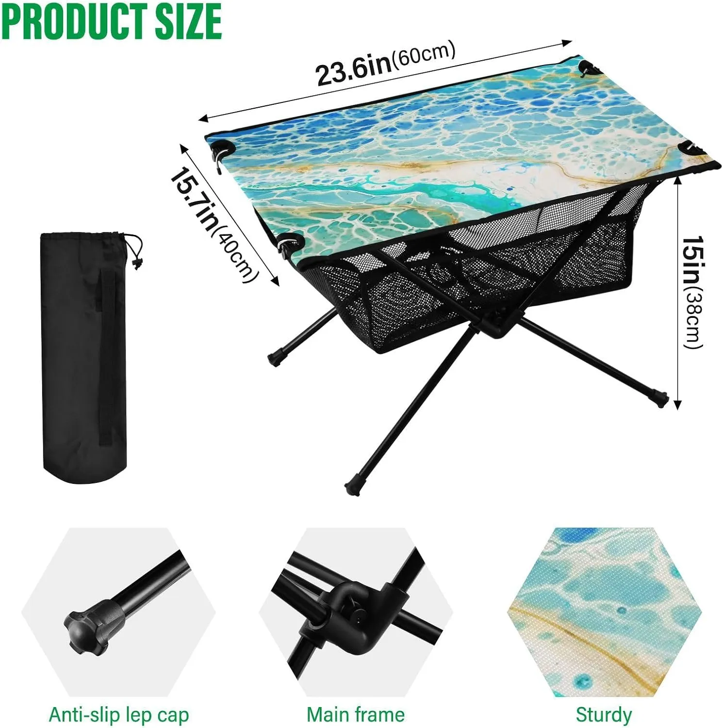 Camping Table Folding Camp Table Camping Tables with Carry Mesh Bag Portable Outdoor Table for Travel Picnic Beach Party BBQ 23.6x15.7inches Blue Beach