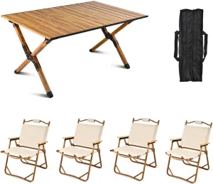 Camping Tables That Fold Up Lightweight with Chairs, Folding Table for Outside Camping, Strong Loading Bear Foldable Aluminum Table and Chair Set for Hiking Backpacking Outdoor Picnic
