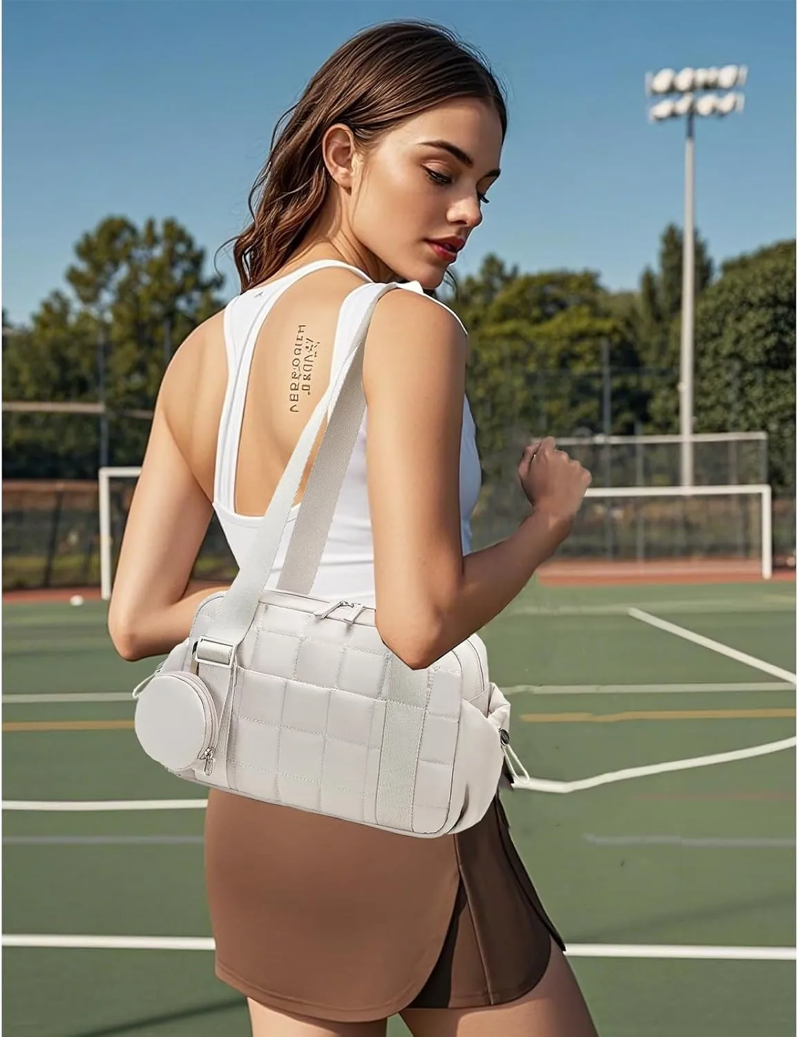 CAMTOP Mini Gym Bag for Women, Small Gym Tote Bag Puffy Quilted Sports Duffel Bag with Wet Compartment and Coin Wallet Duffel Bags Dance Yoga Workout Bag