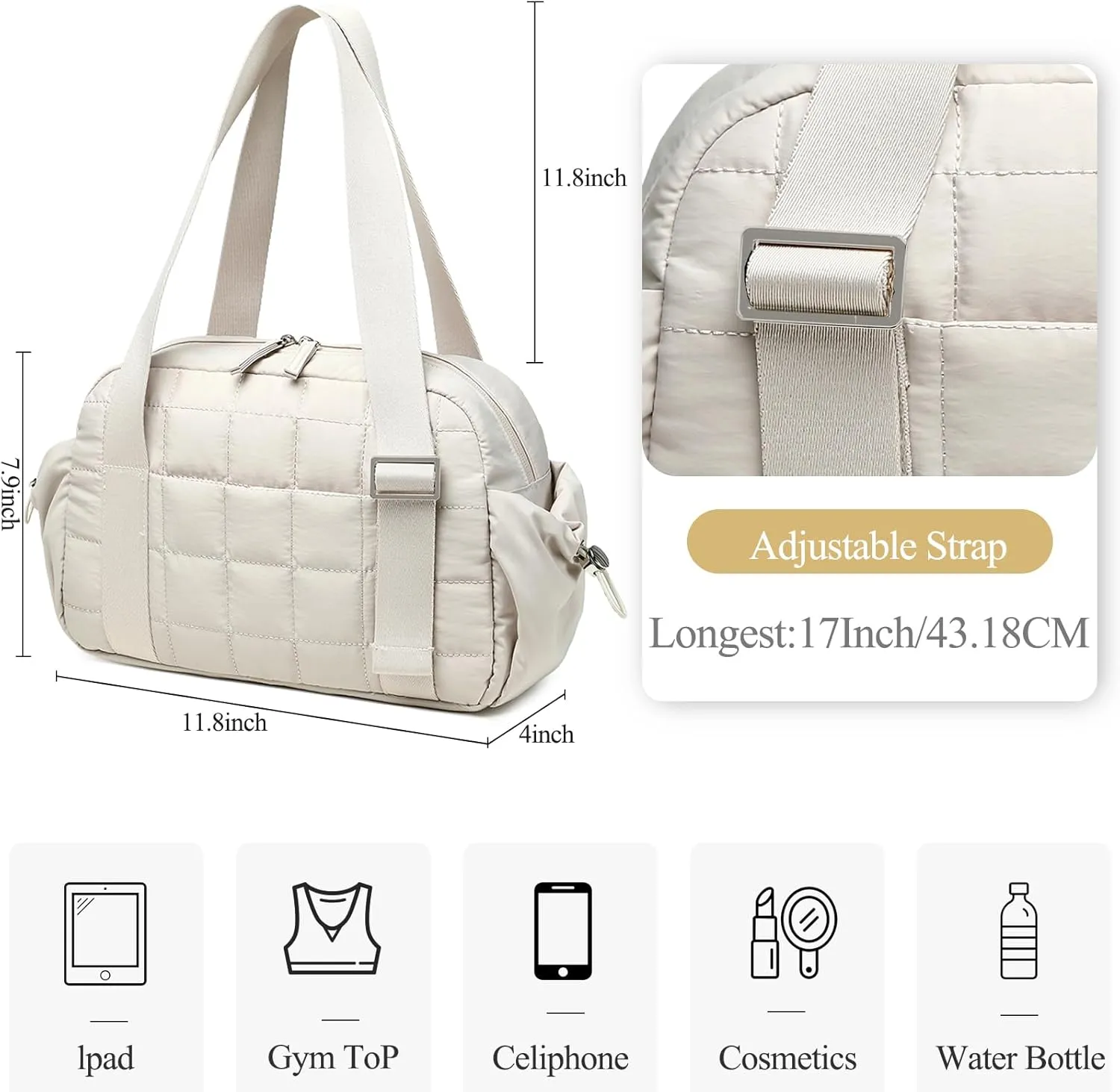 CAMTOP Mini Gym Bag for Women, Small Gym Tote Bag Puffy Quilted Sports Duffel Bag with Wet Compartment and Coin Wallet Duffel Bags Dance Yoga Workout Bag