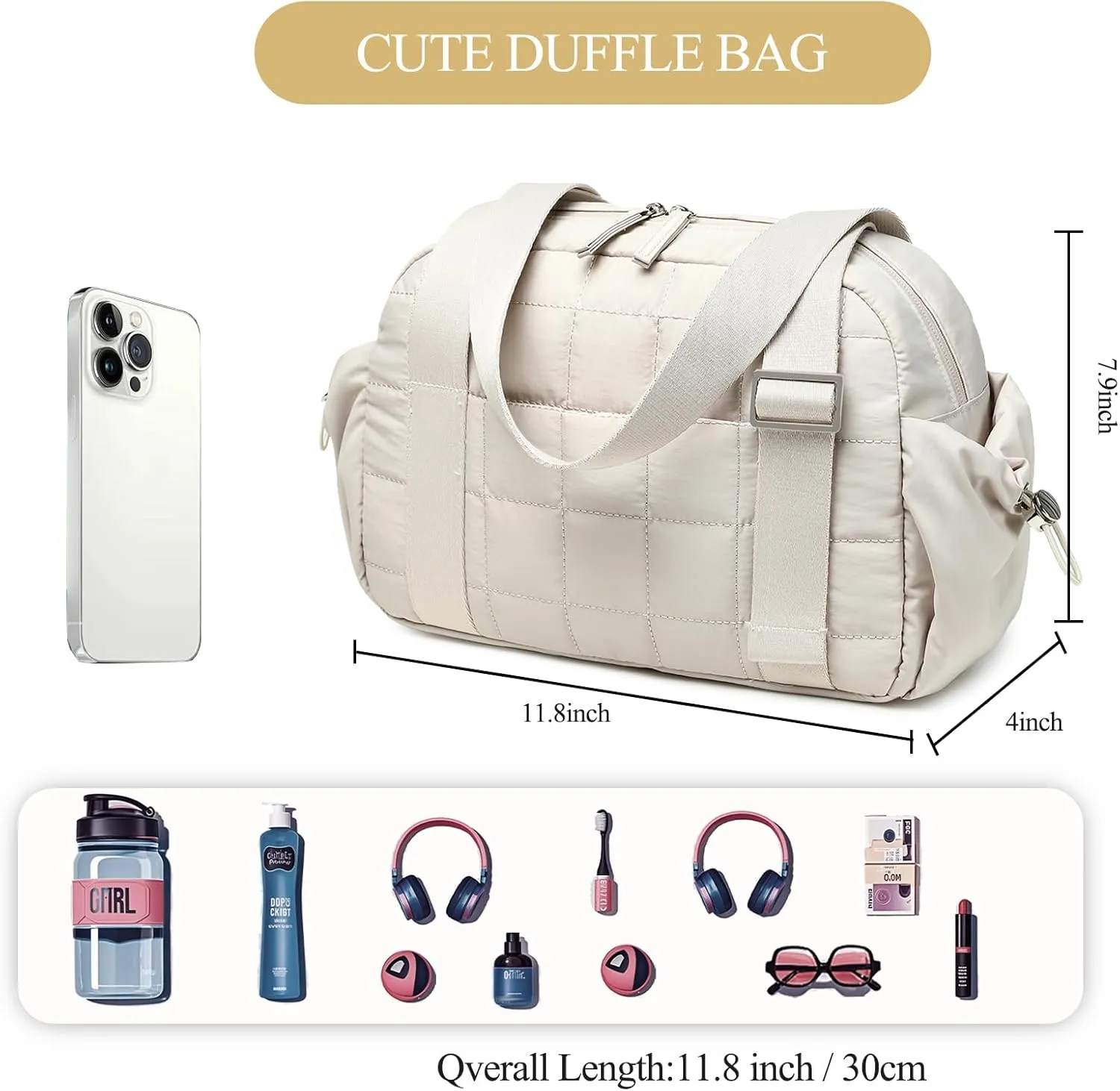 CAMTOP Mini Gym Bag for Women, Small Gym Tote Bag Puffy Quilted Sports Duffel Bag with Wet Compartment and Coin Wallet Duffel Bags Dance Yoga Workout Bag