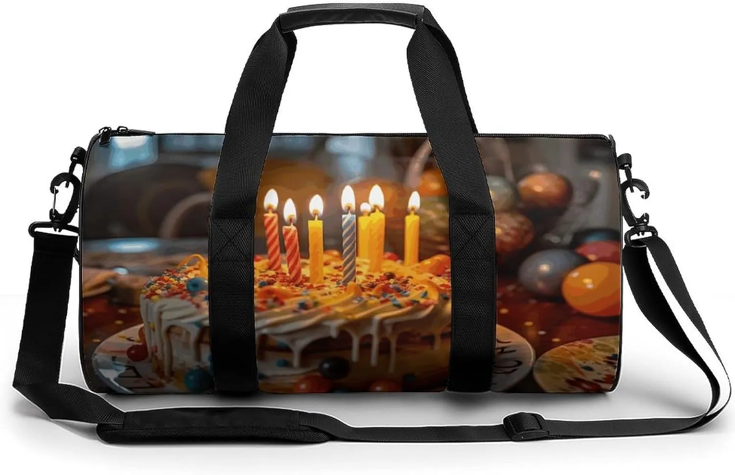 Candles on Birthday Cake Sport Gym Duffle Travel Bag for Women Men Overnight Weekender Bag with Shoe Compartment,Wet Pocket, 17.7in/9in/9in, style-32