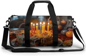 Candles on Birthday Cake Sport Gym Duffle Travel Bag for Women Men Overnight Weekender Bag with Shoe Compartment,Wet Pocket, 17.7in/9in/9in, style-32