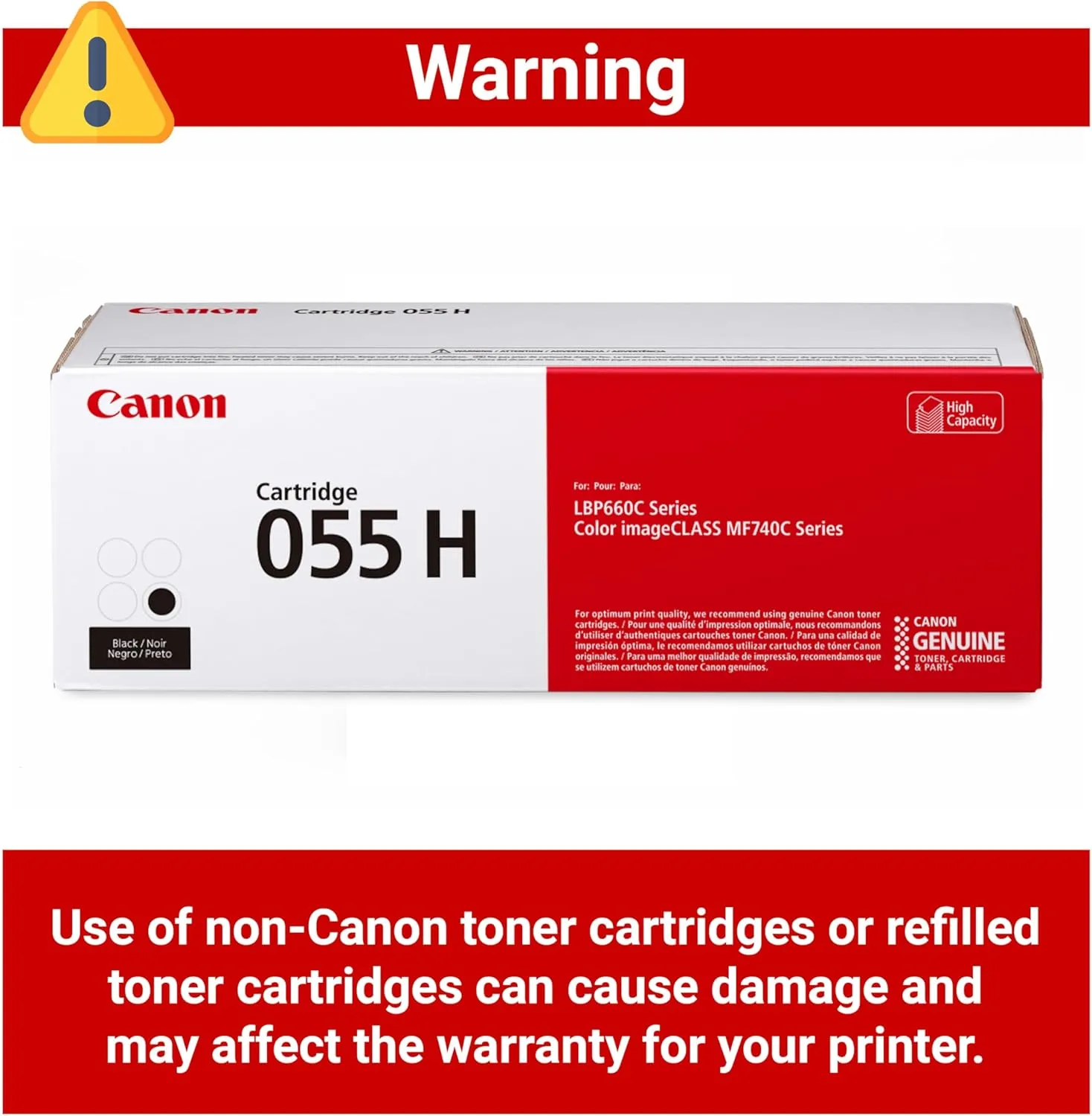 Canon 055 Genuine Black Toner Cartridge High Capacity Compatible with LBP664Cdw, MF741Cdw, MF743Cdw, MF745Cdw, MF746Cdw