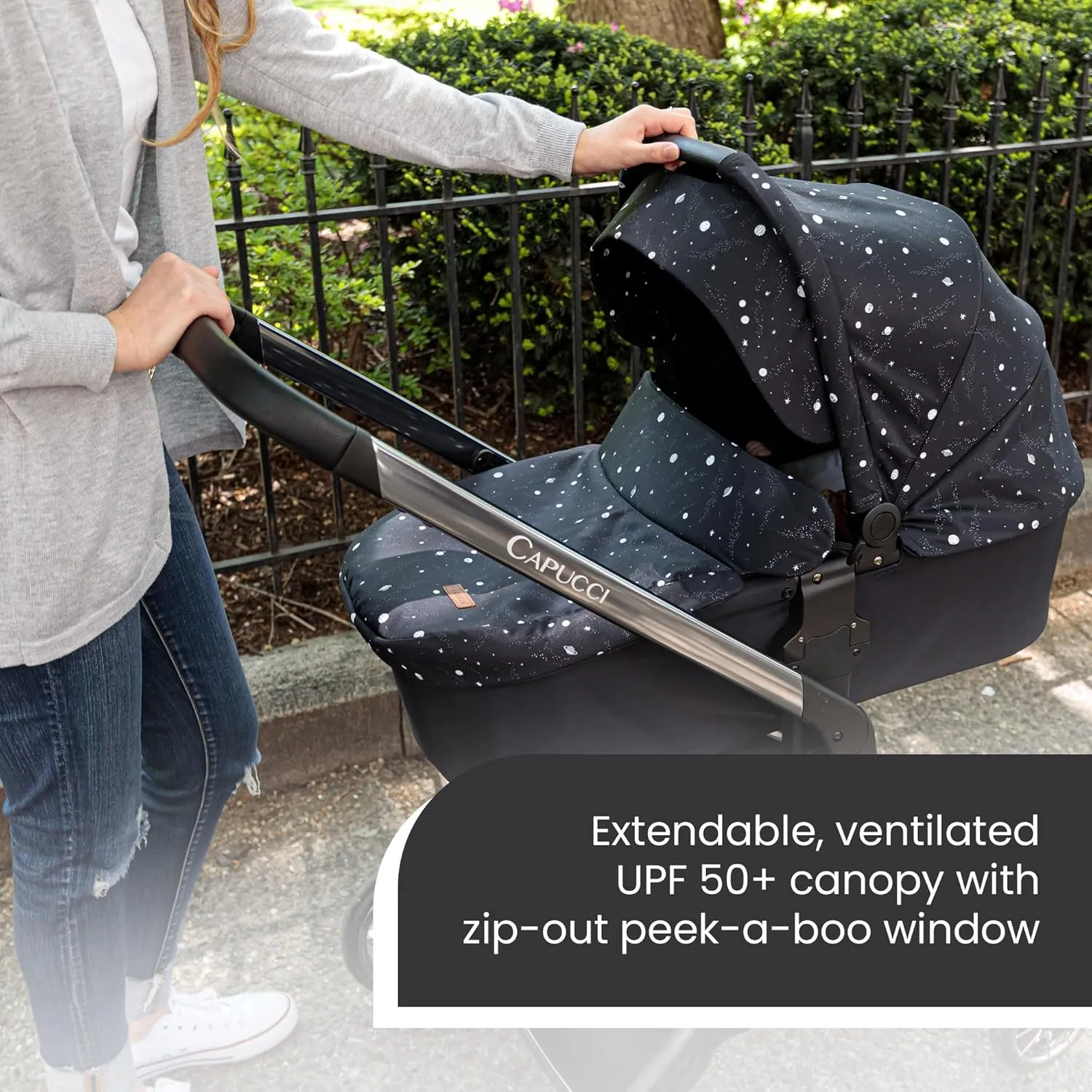 Capucci Velos Stroller - Premium Modular & Comfort, Self Standing with One Hand Auto Fold, Versatile Seat Options Baby Stroller w/Car Seat Adapter and Ample Storage, Starry Sky
