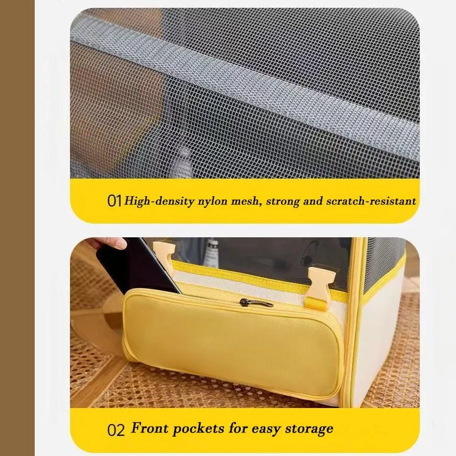 Car Cat Carrier for Hyundai Grandeur/Azera 2005-2024, Pet Carrier Travel Bag for Small Medium Cats with Mesh Ventilation, Breathable Foldable for Airplane, Car, Vet Visits,Yellow