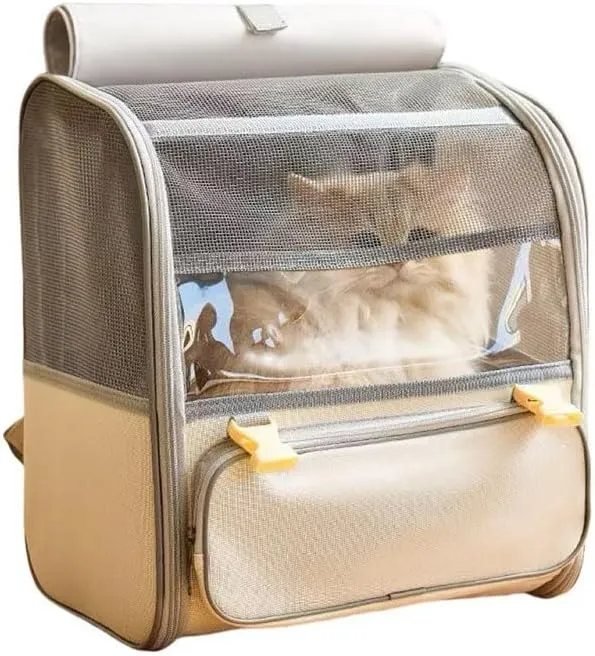 Car Cat Carrier for Smart, Pet Carrier Travel Bag for Small Medium Cats with Mesh Ventilation, Breathable Foldable for Airplane, Car, Vet Visits,Grey