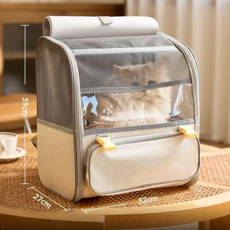Car Cat Carrier for Smart, Pet Carrier Travel Bag for Small Medium Cats with Mesh Ventilation, Breathable Foldable for Airplane, Car, Vet Visits,Grey