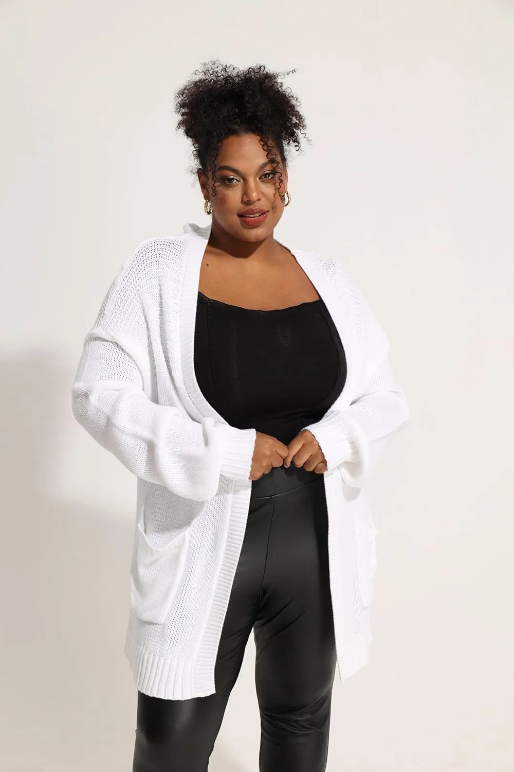 CARCOS Plus Size Cardigan Sweaters for Women Open Front Long Sleeve Oversized Winter Knit Cardigan Coats Pockets XL-3XL