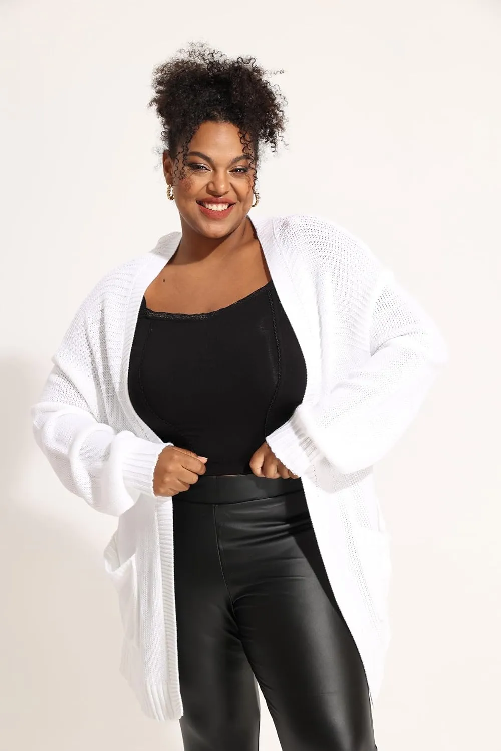 CARCOS Plus Size Cardigan Sweaters for Women Open Front Long Sleeve Oversized Winter Knit Cardigan Coats Pockets XL-3XL