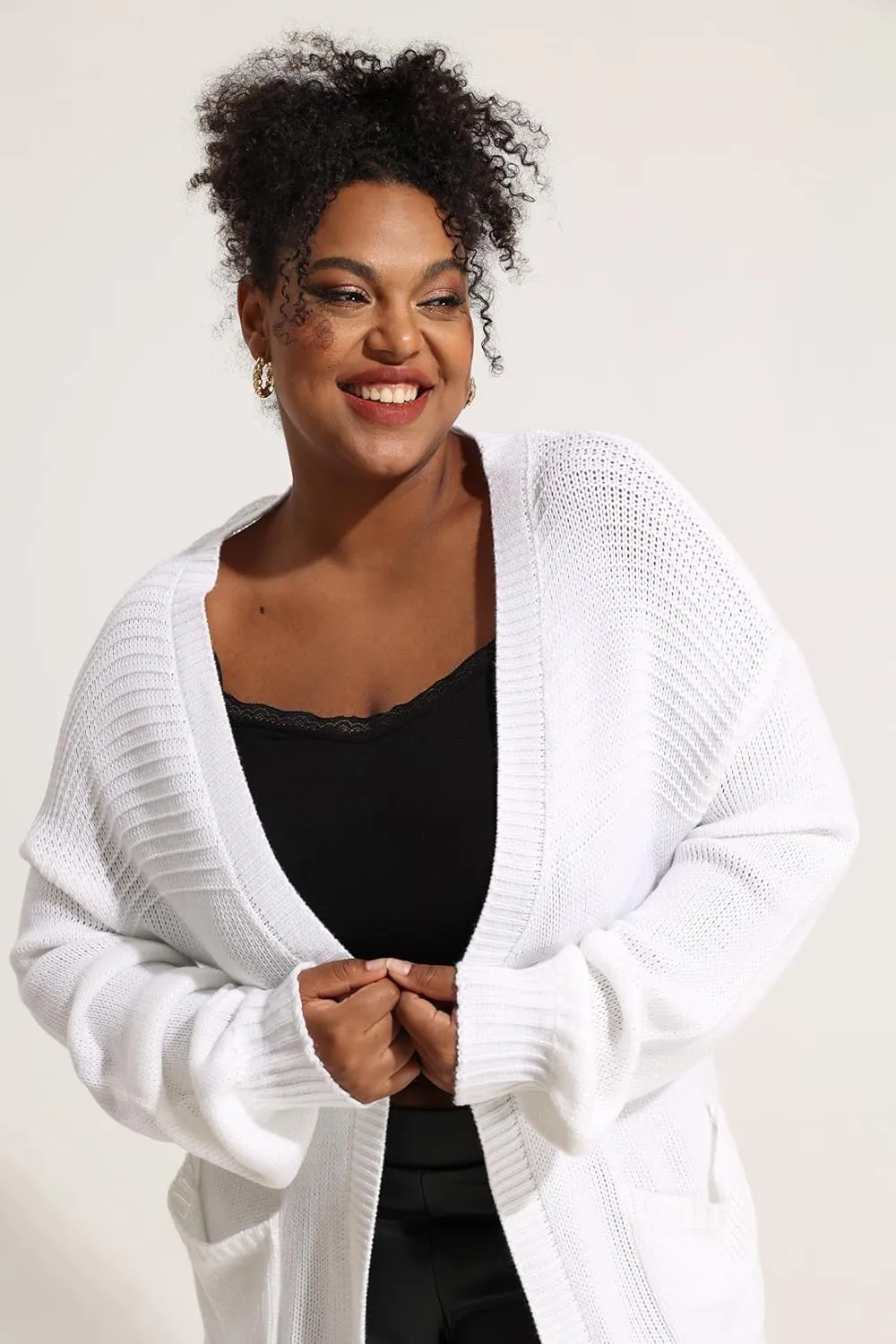 CARCOS Plus Size Cardigan Sweaters for Women Open Front Long Sleeve Oversized Winter Knit Cardigan Coats Pockets XL-3XL