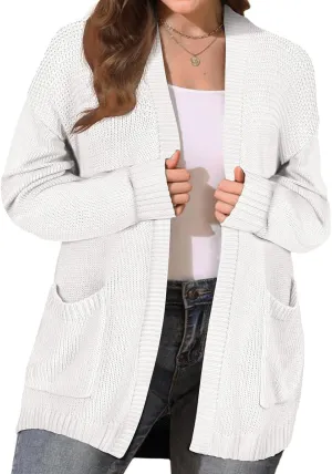 CARCOS Plus Size Cardigan Sweaters for Women Open Front Long Sleeve Oversized Winter Knit Cardigan Coats Pockets XL-3XL