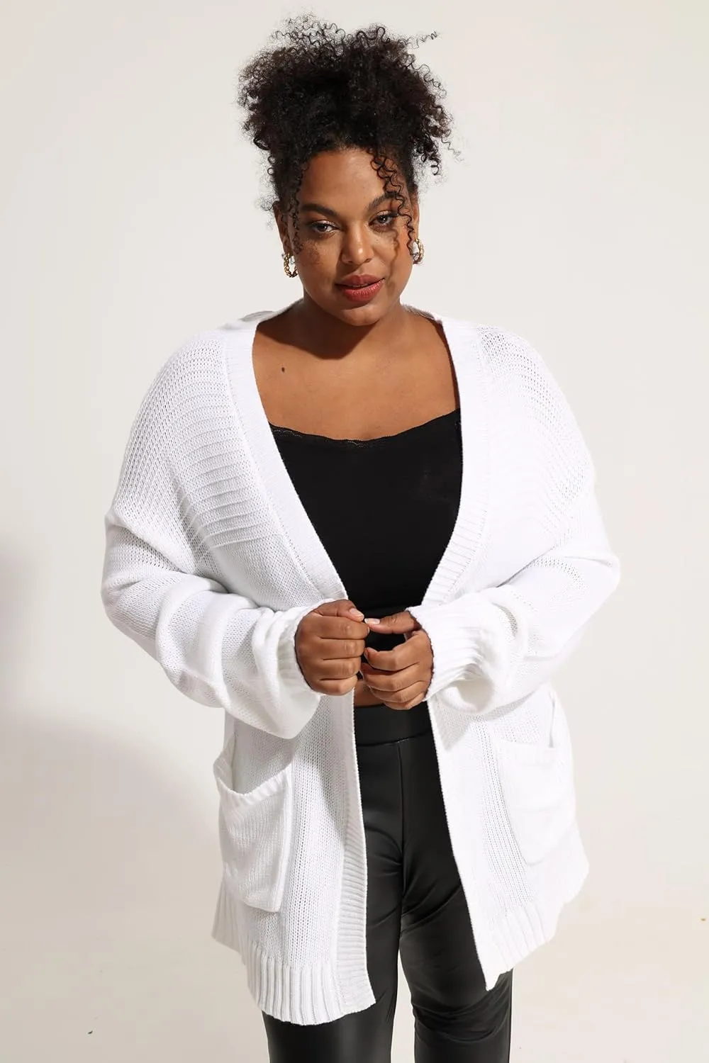CARCOS Plus Size Cardigan Sweaters for Women Open Front Long Sleeve Oversized Winter Knit Cardigan Coats Pockets XL-3XL
