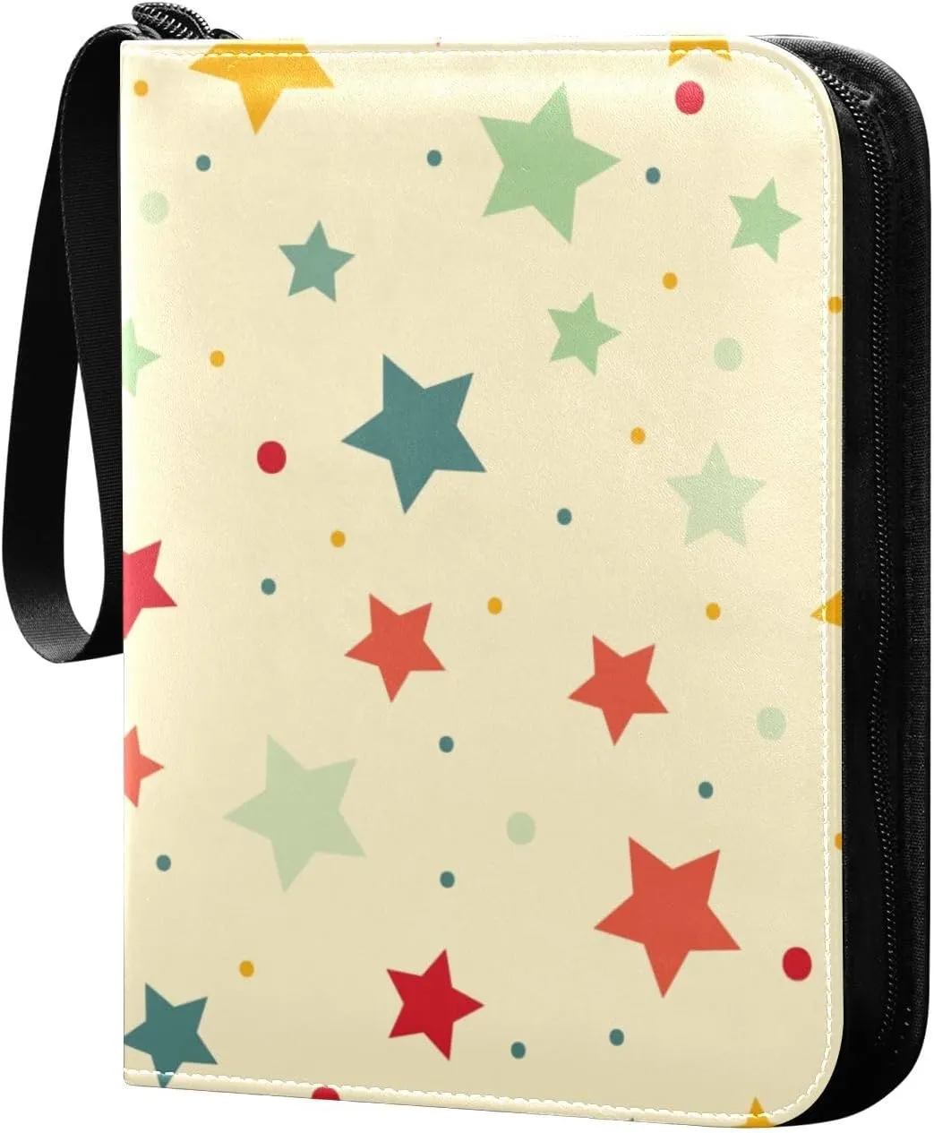 Card Binder 4 Pocket Trading Card Binder Holds 400 Cards with 50 Removable Sleeves for Boys Girls Game Cards Sports Cards Colorful Star and Dot Yellow